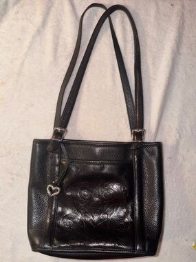 Brighton Black Leather Women's Shoulder Bag with Heart Accent